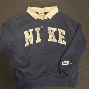 Nike Navy and Cream Collared Sweatshirt
